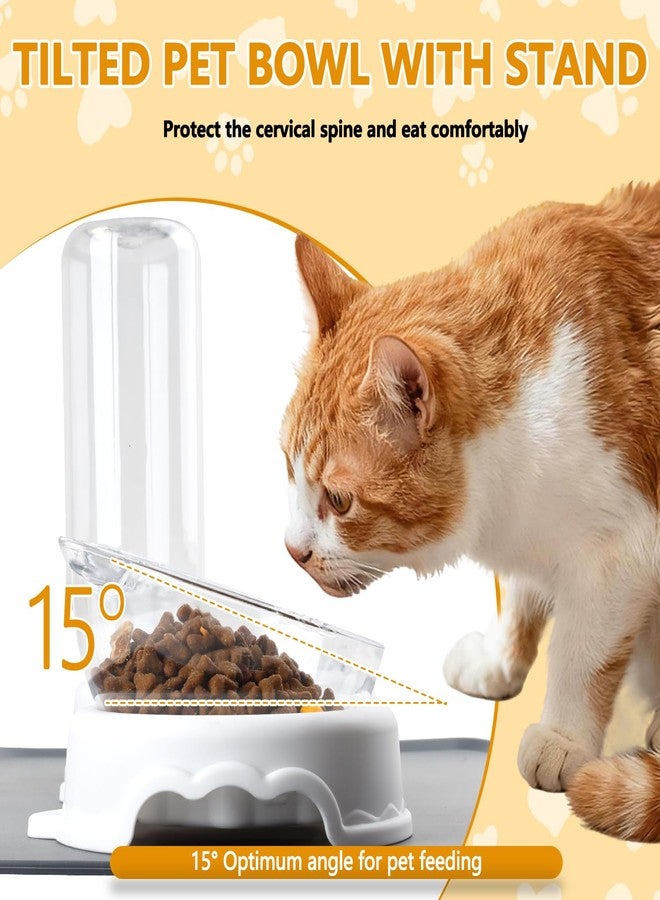 ELOEGO 3-in-1 Cat Food and Water Bowl Set, Double Cat Bowls with Water Dispenser, Pet Food and Water Feeder for Small Medium Dogs Cats (White) - Image 3